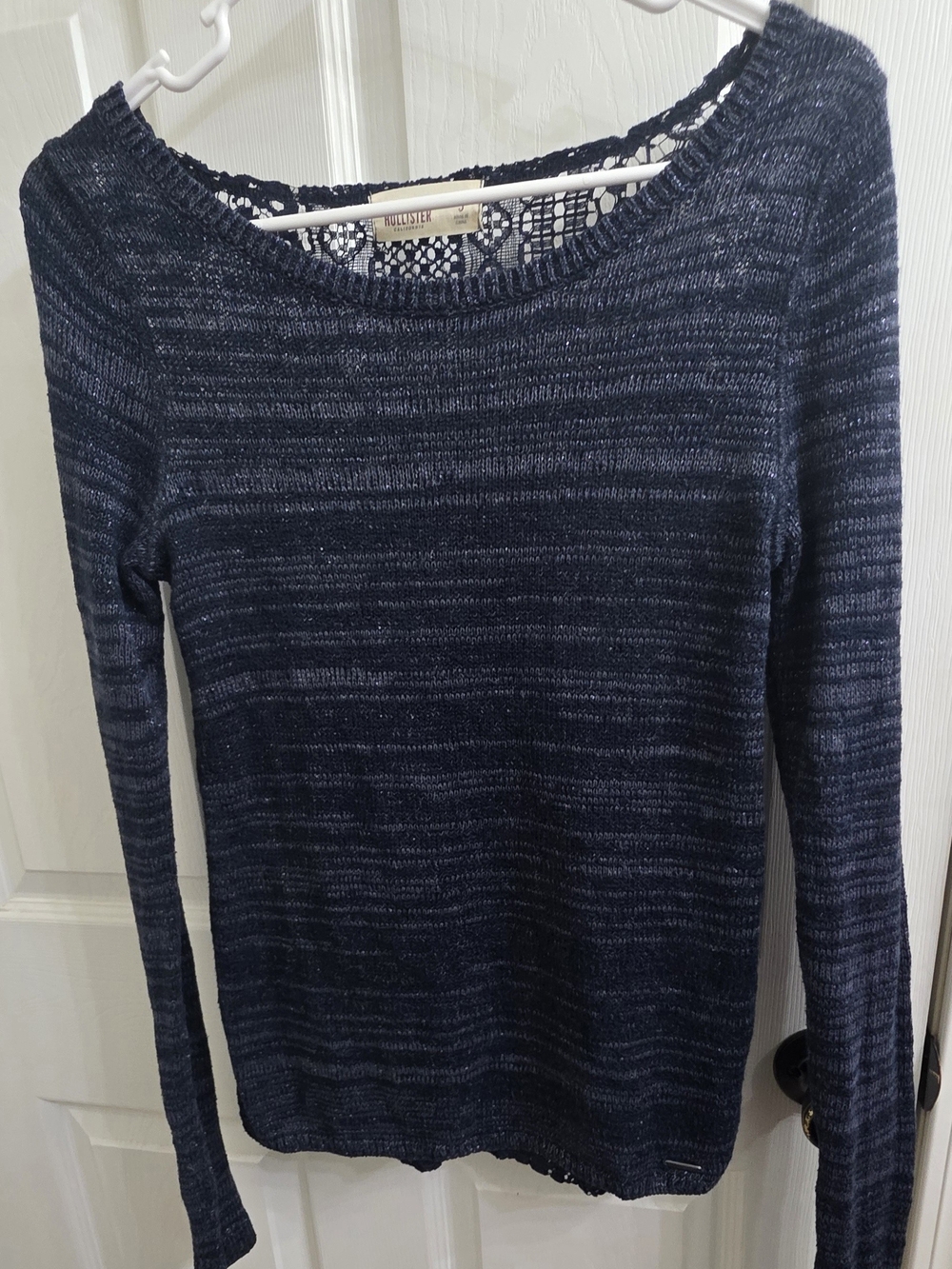 Hollister Navy Lace-Back Long Sleeve Sweater - Navy